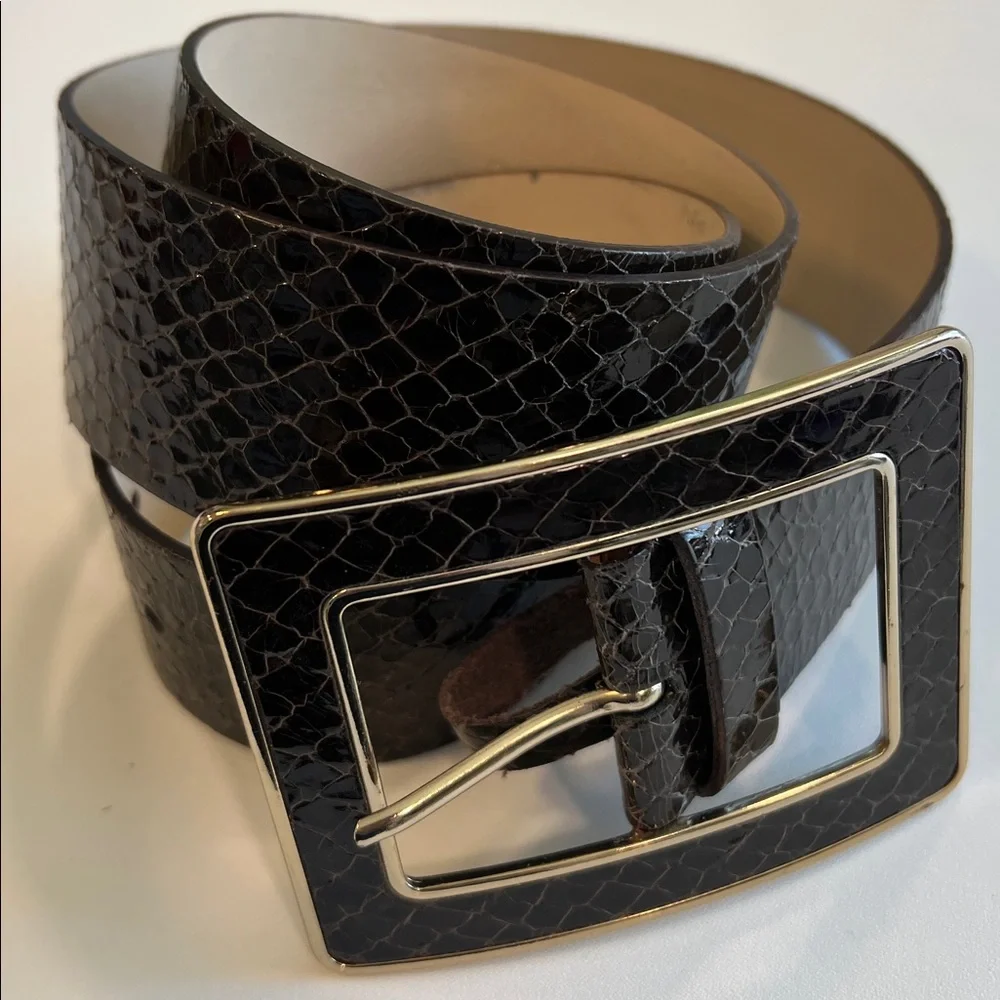 Banana Republic - Dark Brown, Snakeskin Textured Belt, Gold Accents, L